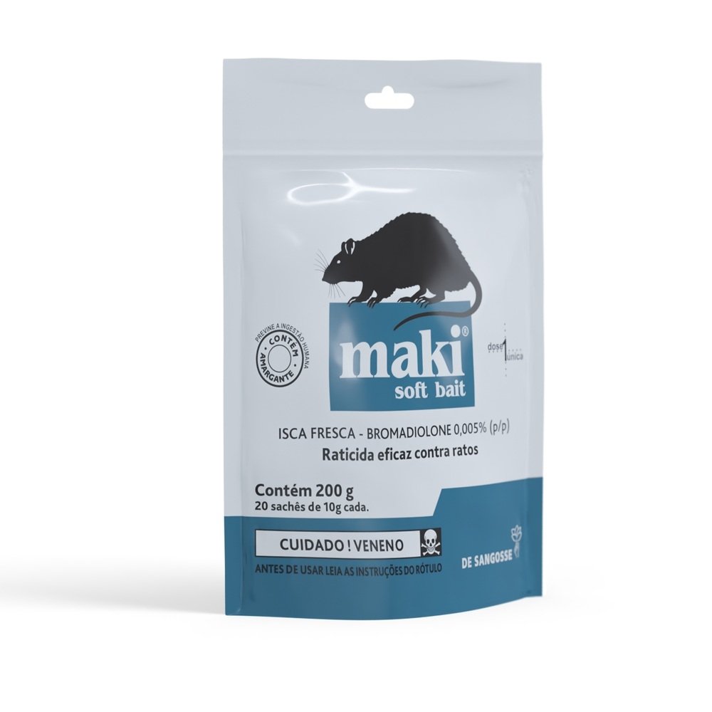 Raticida Maki Soft Bait De Sangosse 200g Embalagem com 20 Sachês 10g Cada