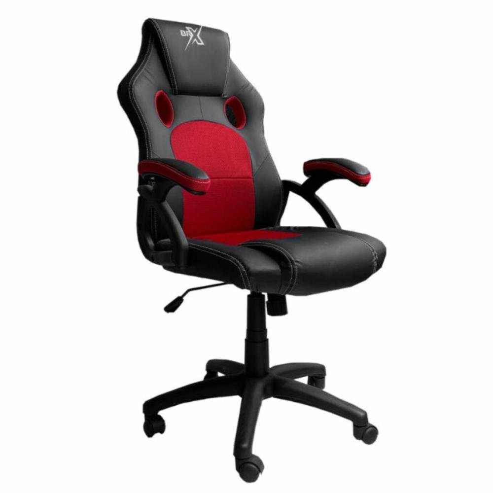 Cadeira Gamer BRX, Preta e Vermelha, com Pano de Malha, suporta até 120kg - BR-711