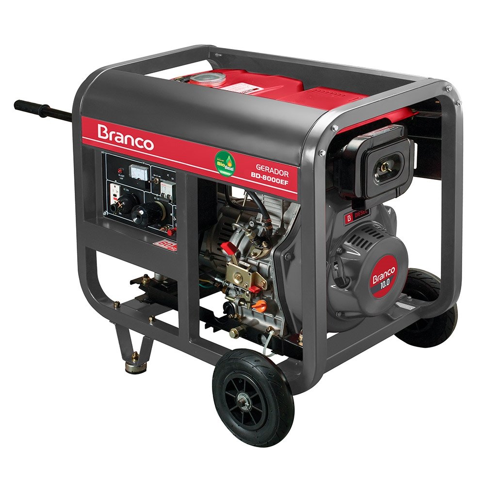 Gerador Branco BD8000EF 13CV, 6,7KVA, Diesel, Partida Elétrica