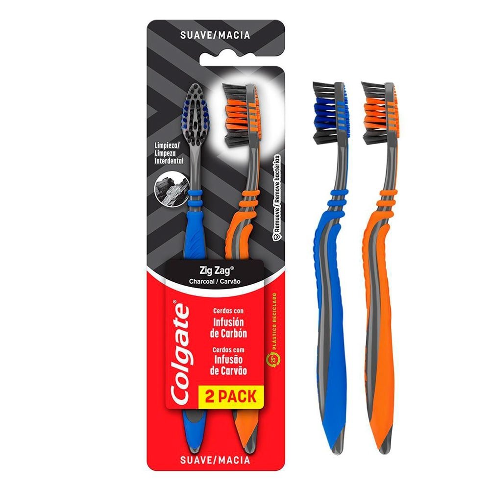 Escova Dental Colgate Zig Zag Carvão Embalagem 2 Unidades