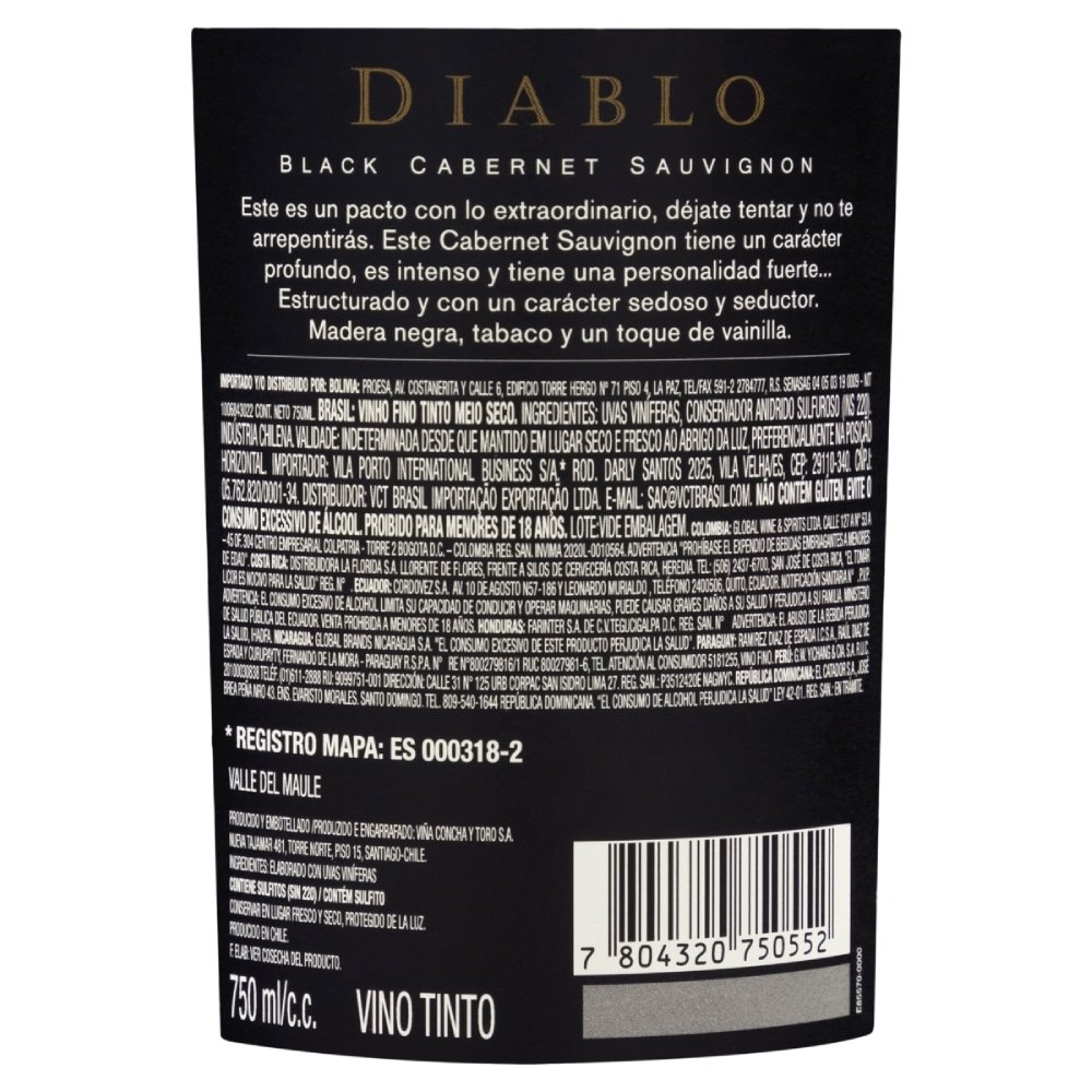 Vinho Importado Diablo Black Cabernet Sauvignon Tinto 750ml