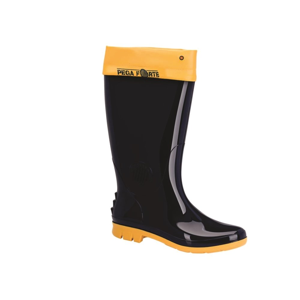 Bota Pega Forte Cano Longo, sem Meia, com Gola, Azul/Amarelo, 42