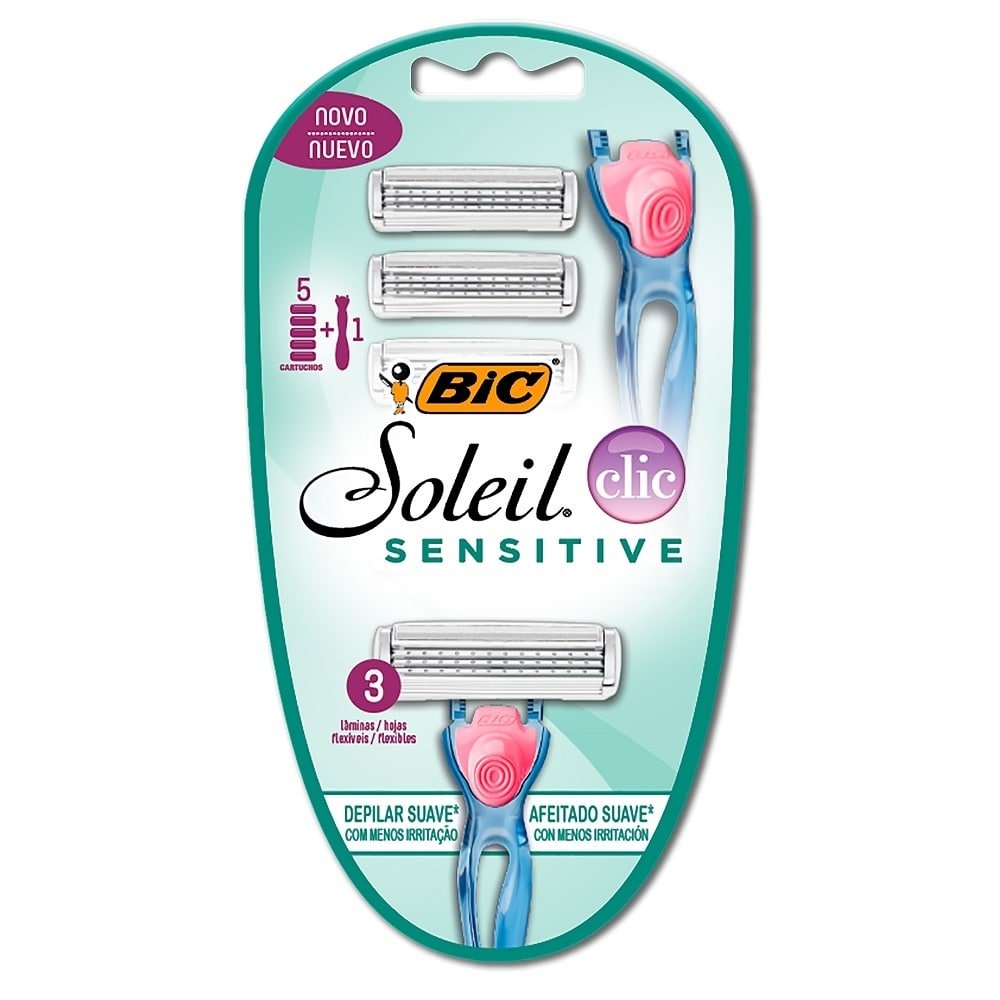 Aparelho de Depilação Bic Soleil Sensitive Click 3 Lâmina Flexível + 5 Cargas