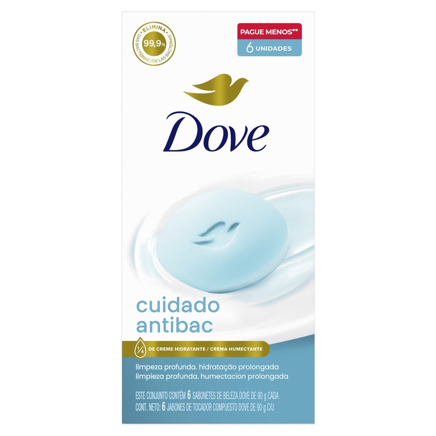 Sabonete Dove Antibacteriano Cuida e Protege 90g - Embalagem com 6 Unidades