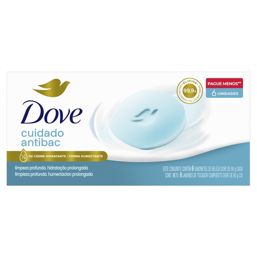 Sabonete Dove Antibacteriano Cuida e Protege 90g - Embalagem com 6 Unidades