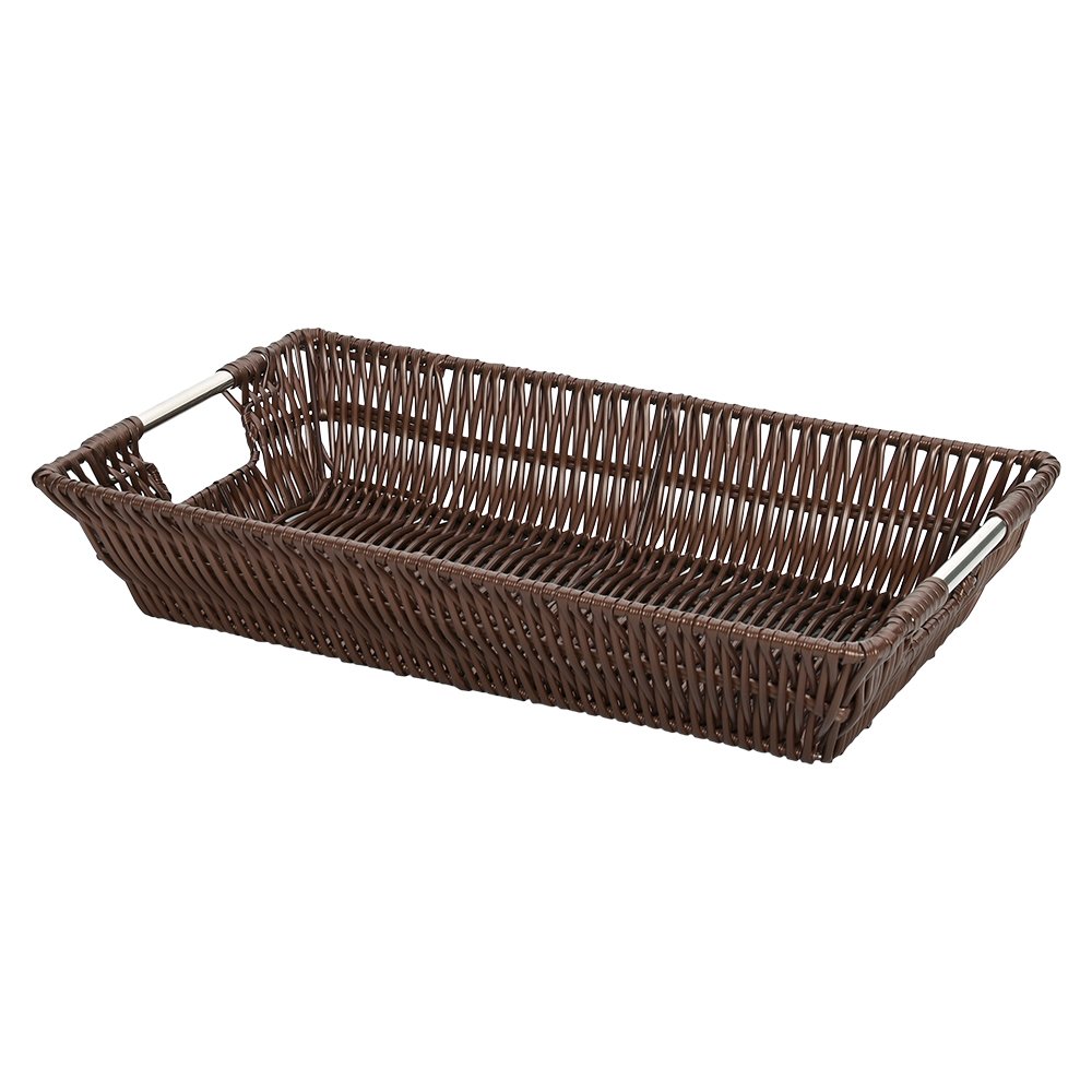 Cesto Retangular De Rattan Sintético Com Alça De Metal 36Cm Cor Escura Mimo Style