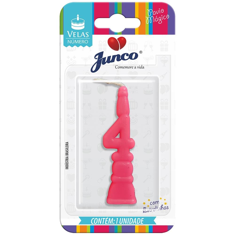 Vela Aniversário Número Rosa Nº 4 Junco