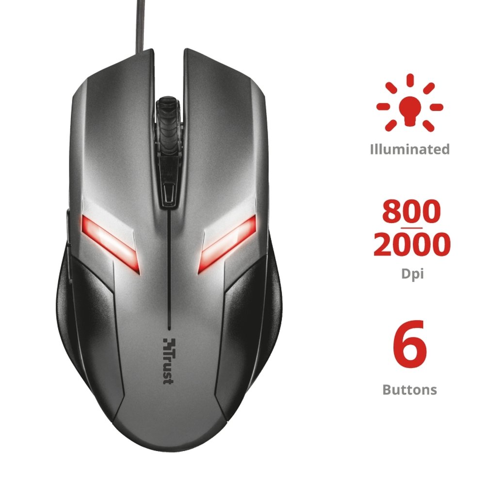 Mouse Gamer Trust Ziva USB 2000DPI Preto com LED