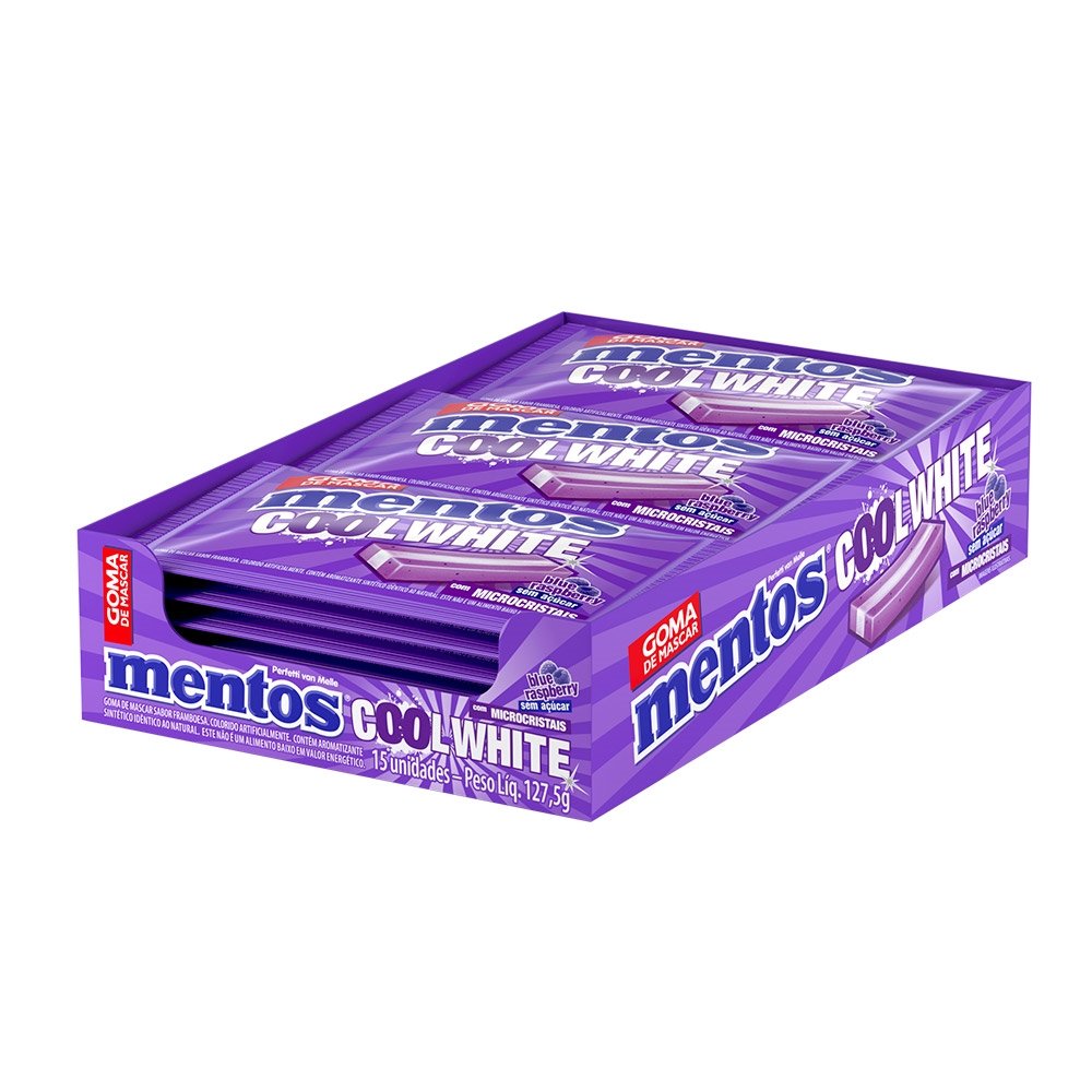 Chiclete Mentos Cool White Blue Raspberry - Caixa com 15 Unidades