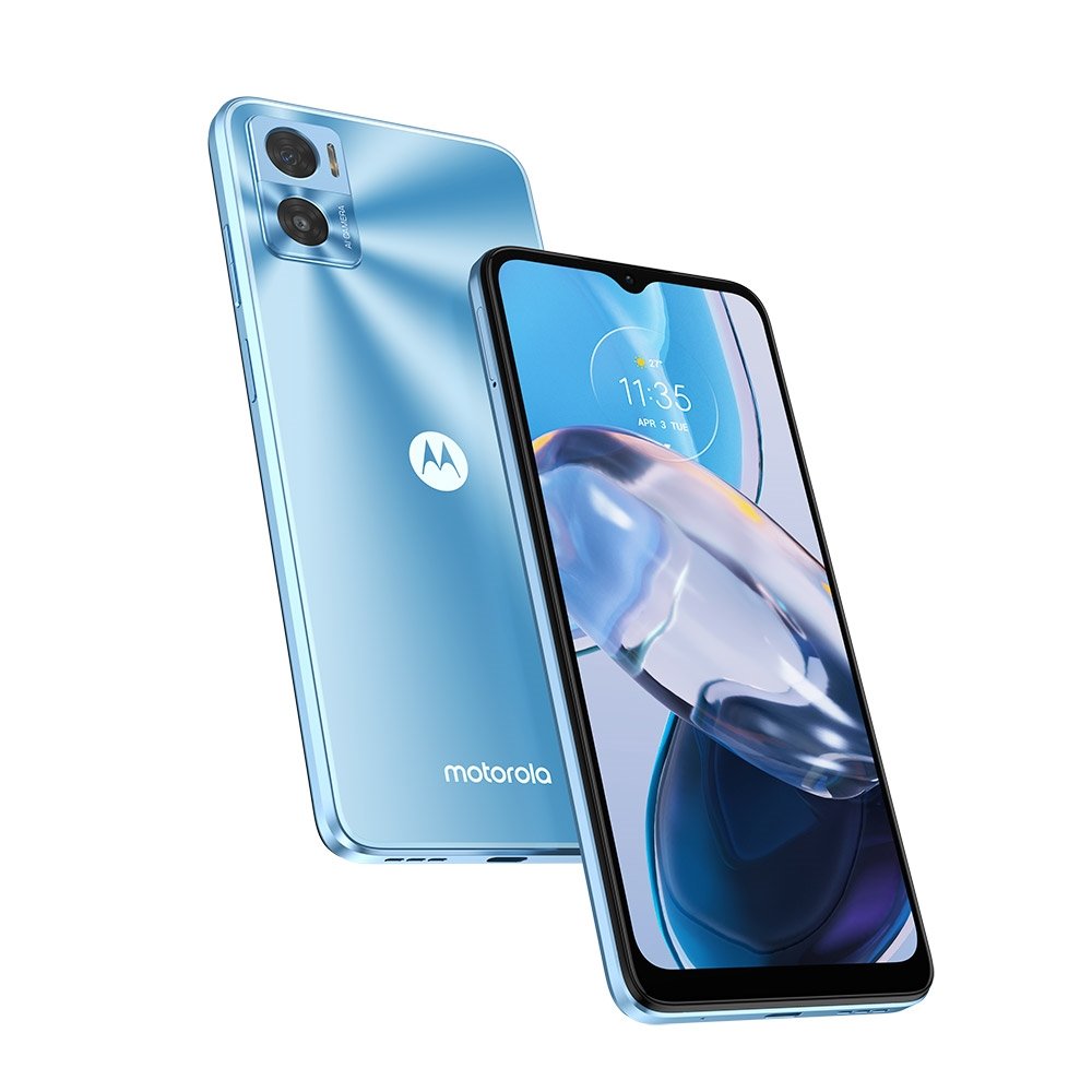 Smartphone Motorola Moto E22 Azul, Tela de 6.5", 4G+Wi-Fi, And. 13 Go, Câm. Tras. 16+2MP, Frontal de 5MP, 4GB RAM, 128GB