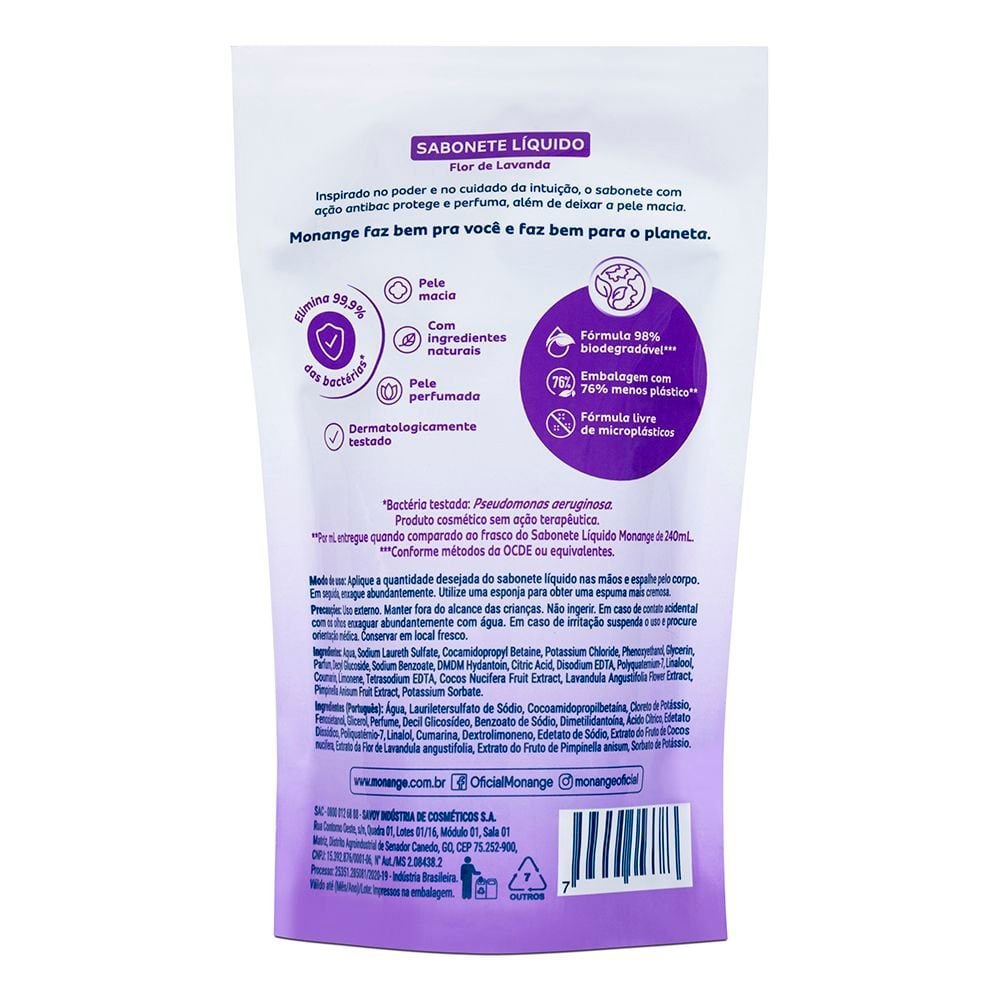 Sabonete Líquido Monange Flor de Lavanda Refil 200ml