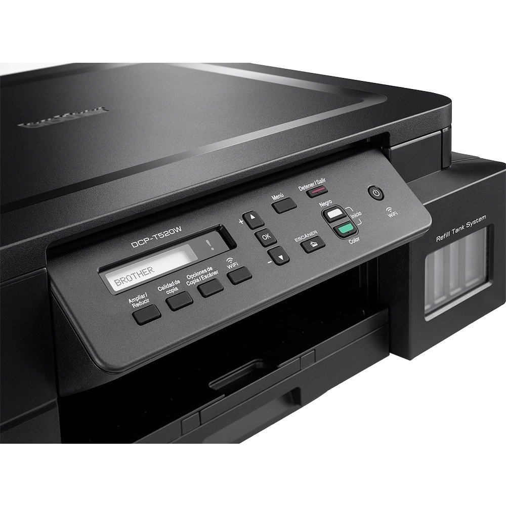 Multifuncional Brother Inktank DCPT520W, A4, 30PPM, 12PPM Color, USB, Wi-Fi, Preto, 110V