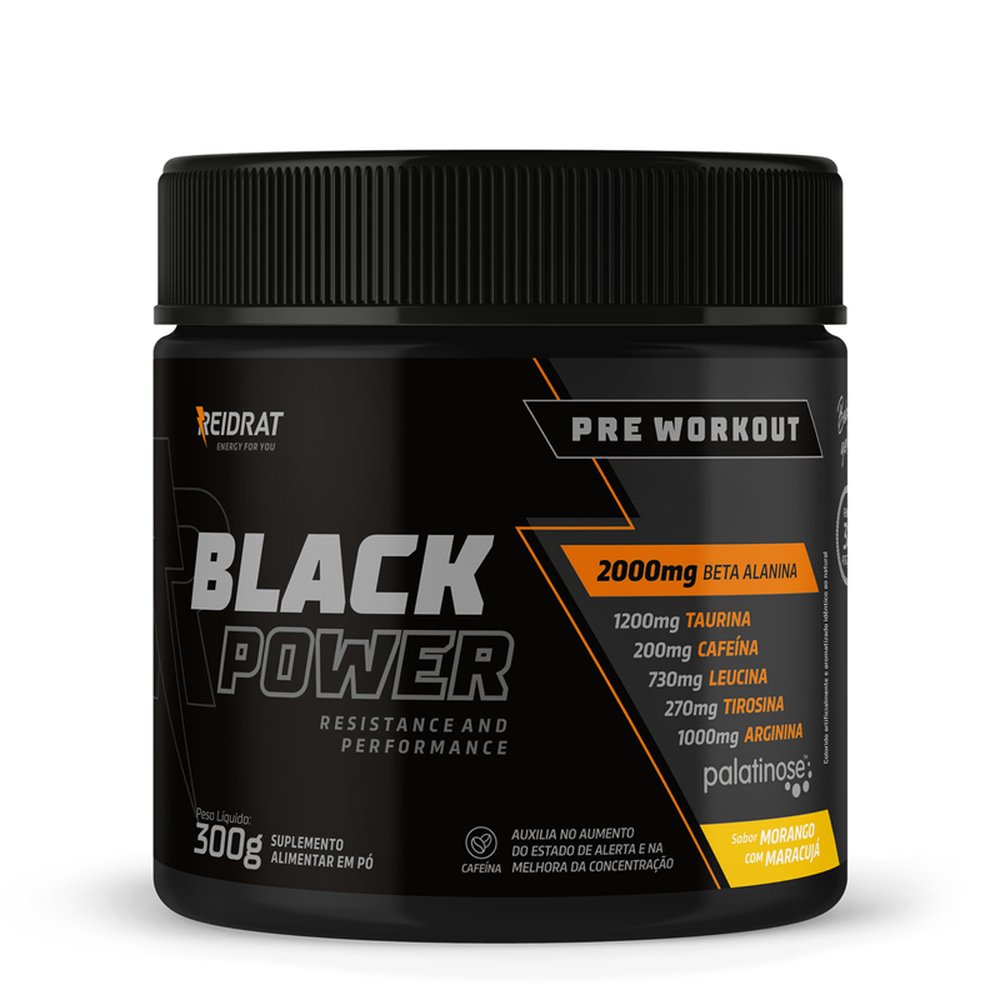 Pré Treino Black Power Pote 300g - Morango com Maracujá
