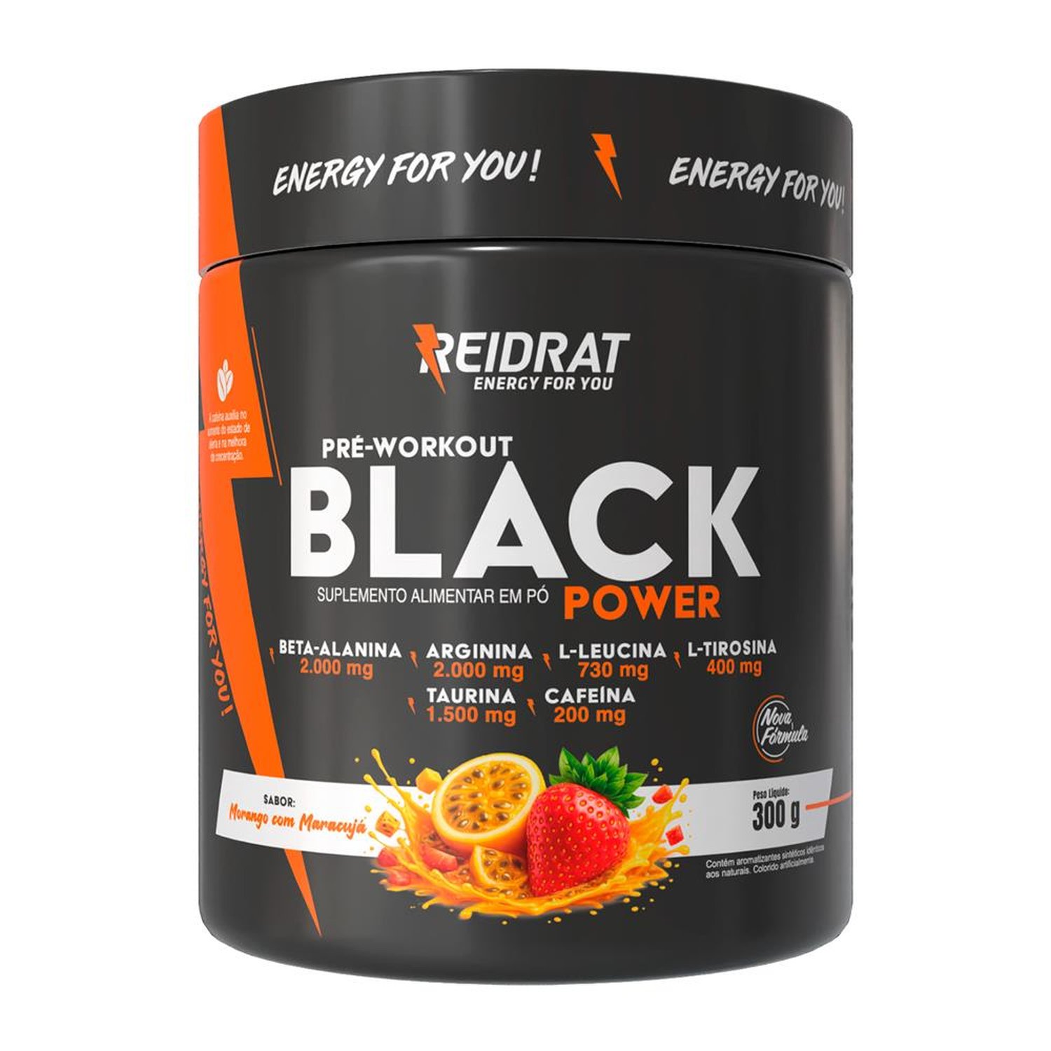Pré Treino Black Power Pote 300G - Morango Com Maracujá