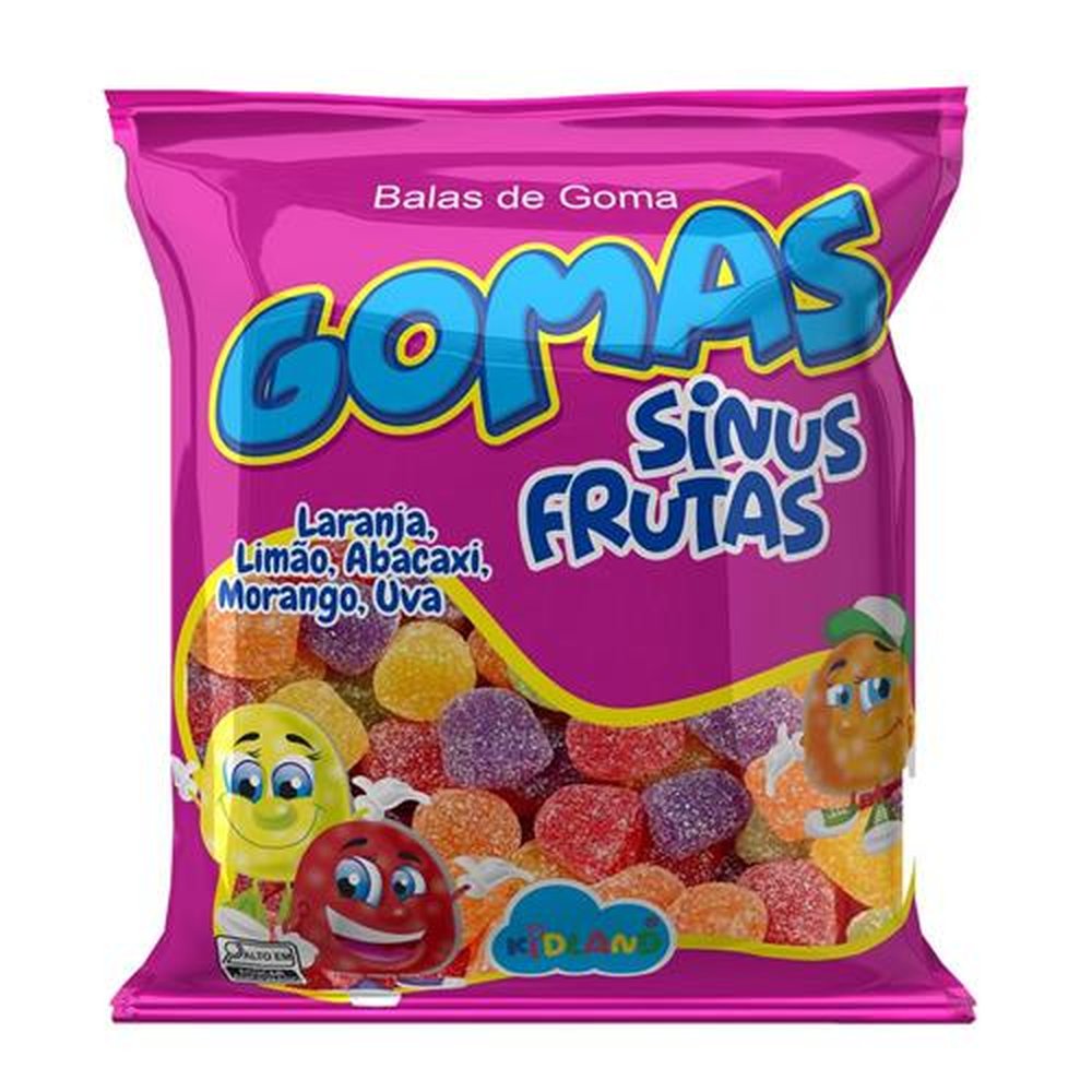 Bala de Goma Kidland Sinus Frutas Sortidas 700g - Caixa Com 18 Pacotes