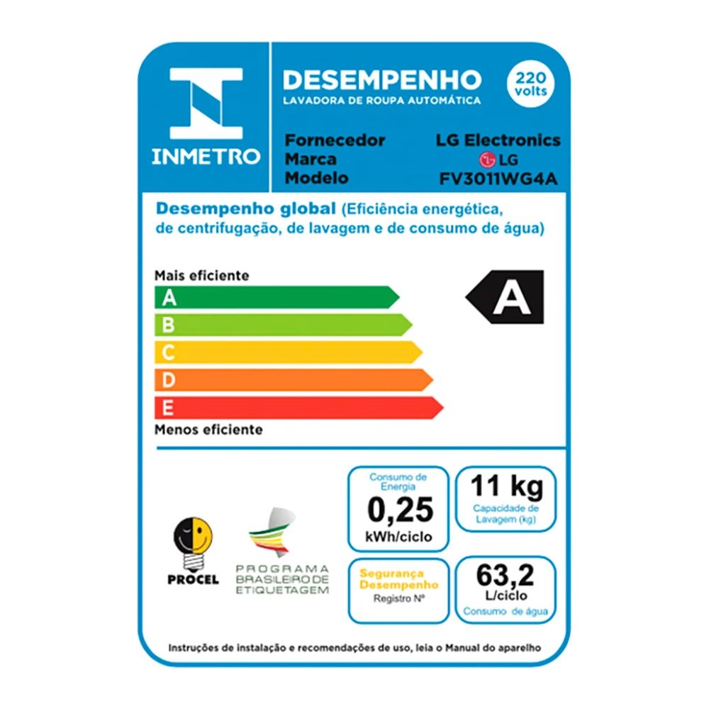Lava e Seca 11Kg LG VC5 Smart, Branca, 220V