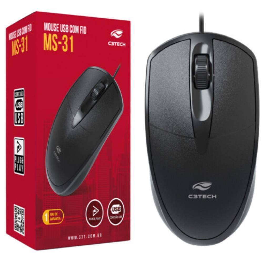 Mouse Usb C3 Tech Preto - MS-31BK