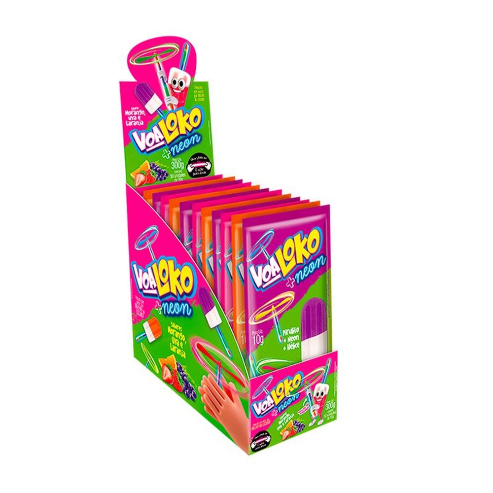Pirulito Diploko Voa Loko Neon Pacote 10G Display C/ 30 Un