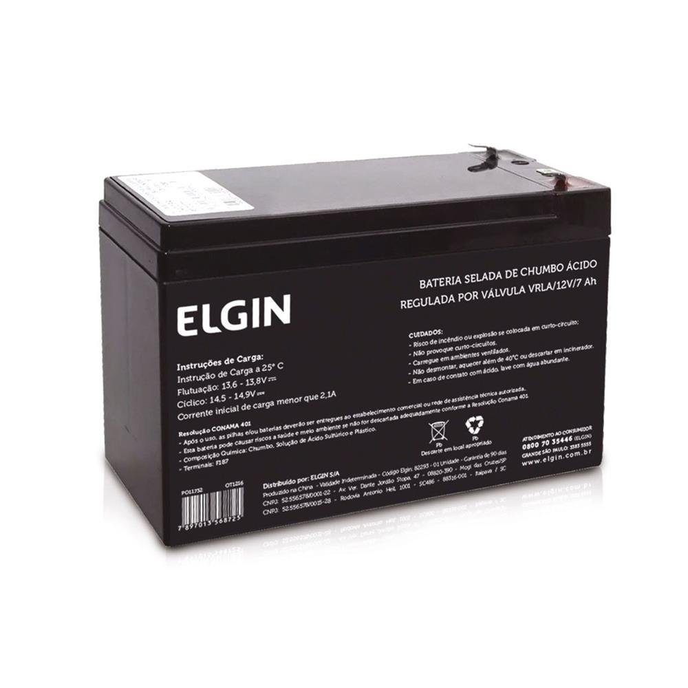 Bateria 12V Chumbo Selada 7Ah VRLA Elgin