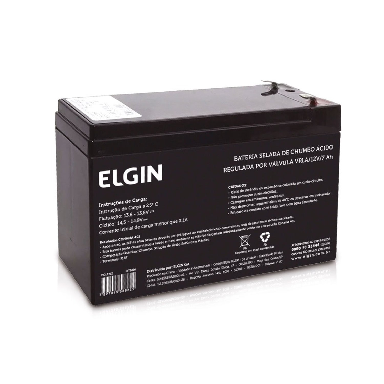 Bateria Selada De Chumbo Vrla 12V 7Ah Elgin