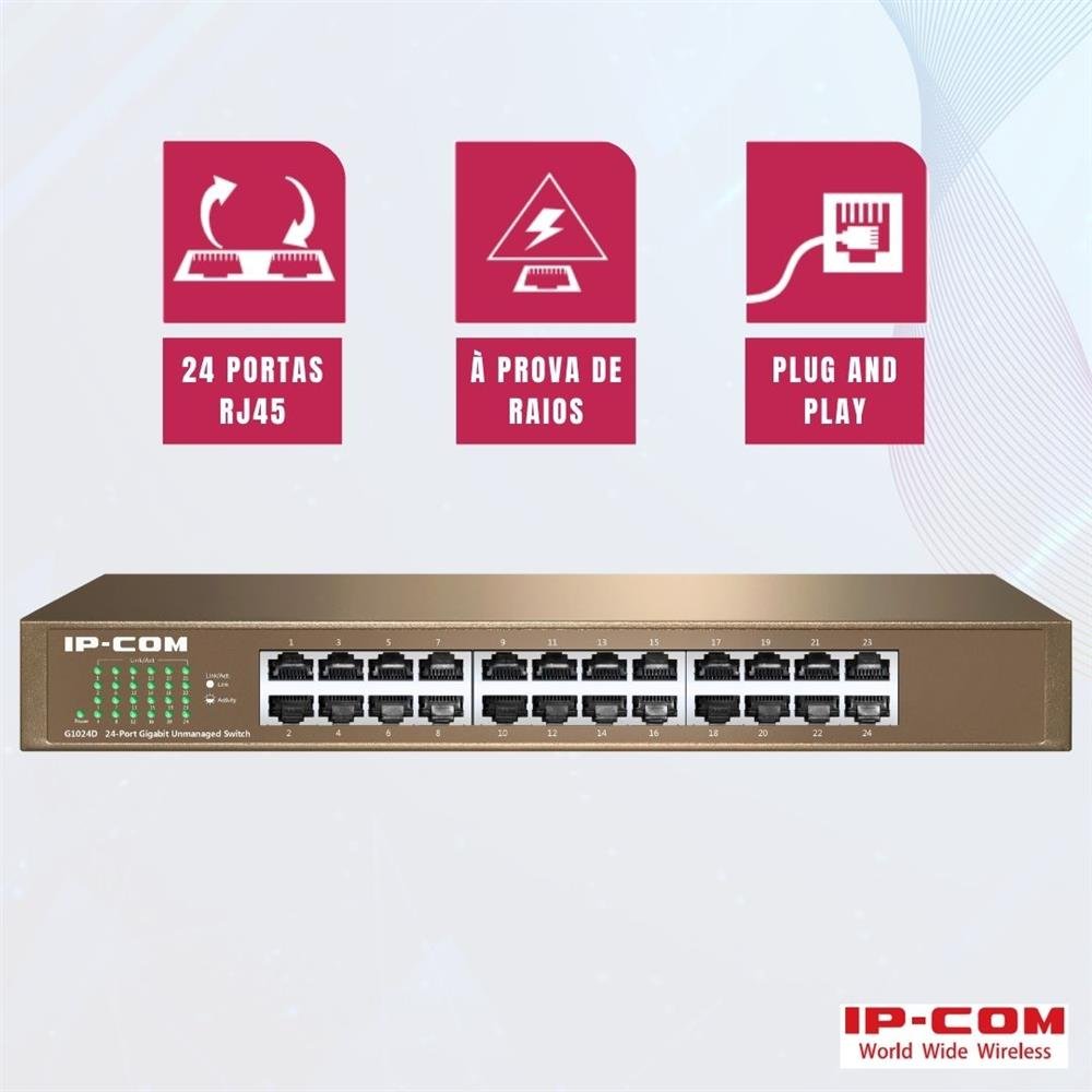 Switch para Rack e Mesa, IP-Com 24 portas Gigabit - G1024D