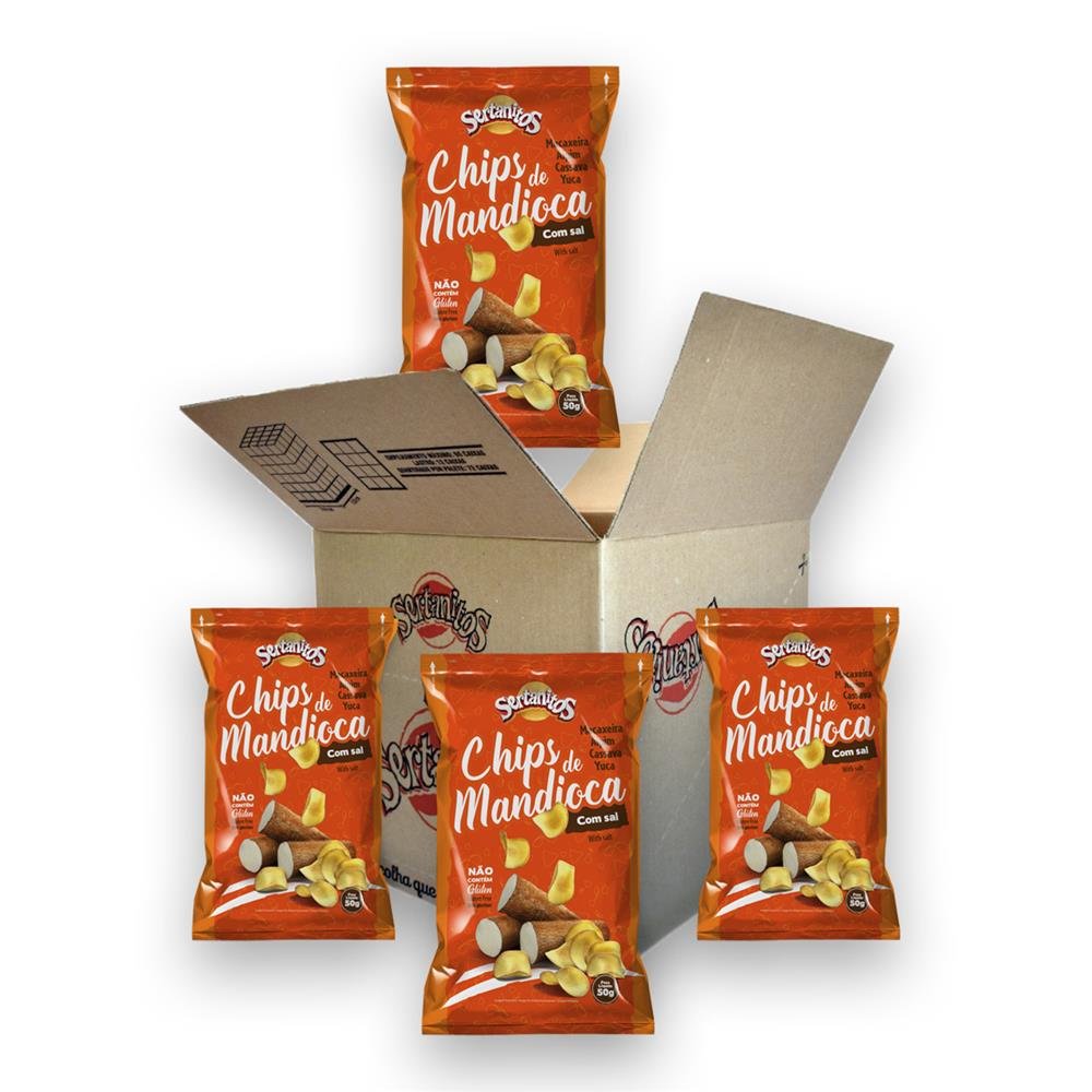 Chips de Mandioca Natutal com Sal Sertanitos 50g - Caixa com 20 pacotes