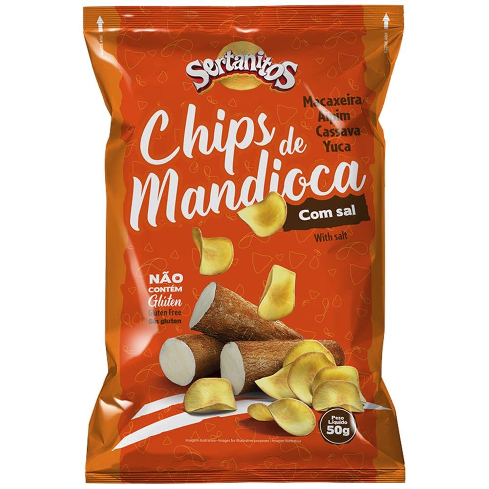 Chips de Mandioca Natutal com Sal Sertanitos 50g - Caixa com 20 pacotes