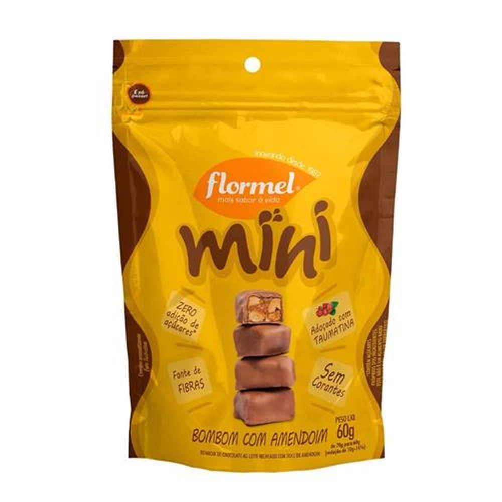 Mini Bombom de Chocolate Recheado com Doce de Amendoim, Zero Açúcar - Pouch com 60g