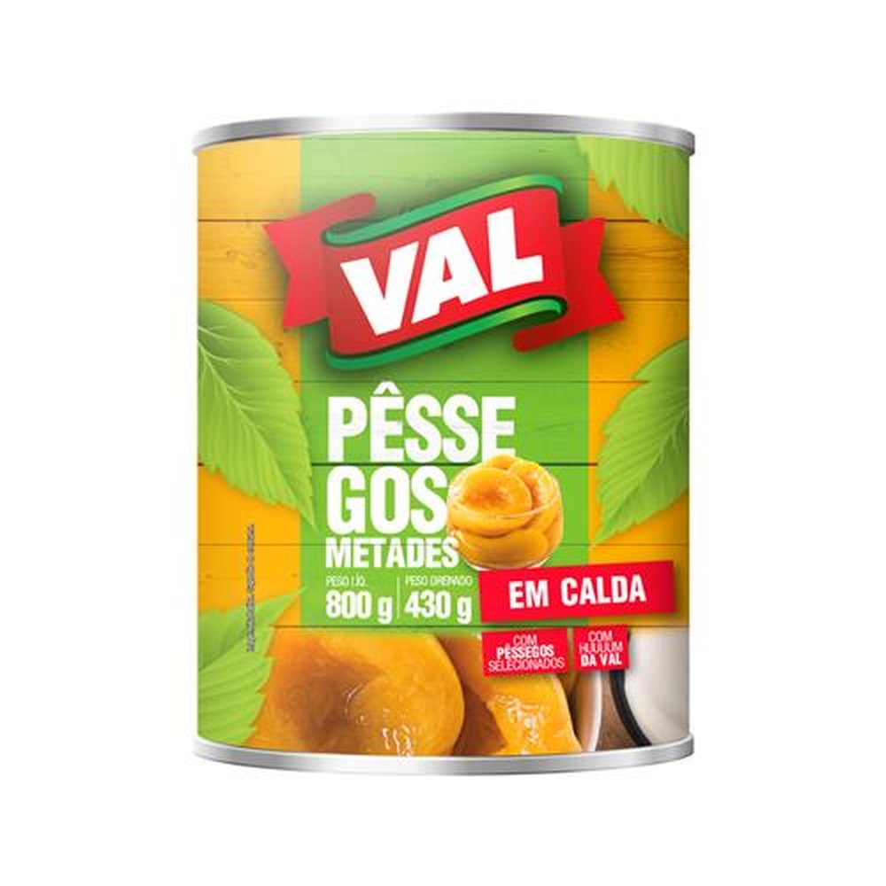 Pêssego em Calda Val Metades Lata 430g - Embalagem com 12 unidades