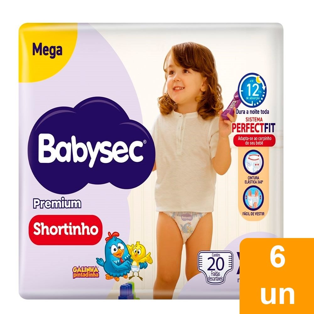 Fralda Descartável Babysec Shortinho Galinha Pintadinha Mega Extra Extra Grande - Embalagem com 6 Tiras