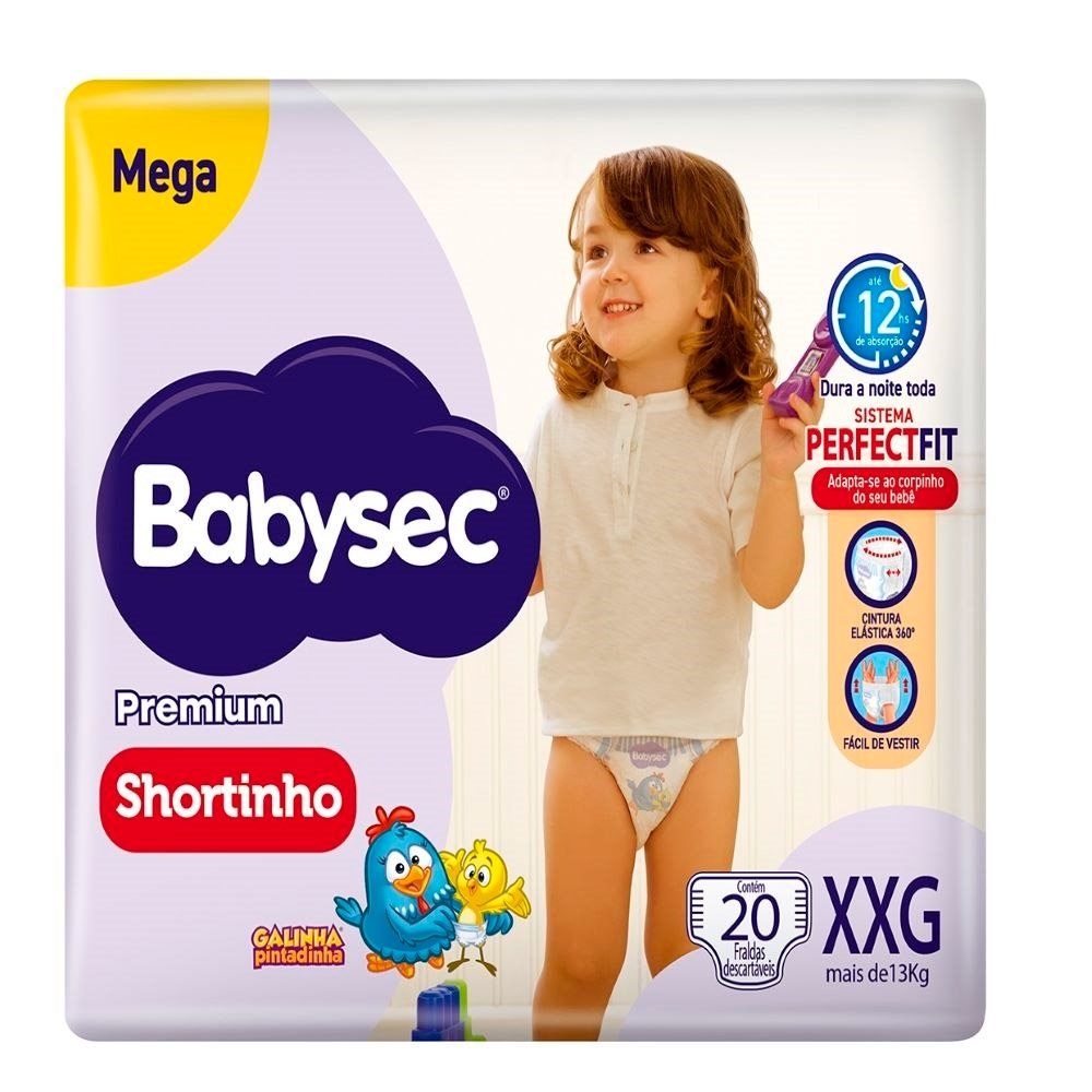 Fralda Descartável Babysec Shortinho Galinha Pintadinha Mega Extra Extra Grande - Embalagem com 6 Tiras