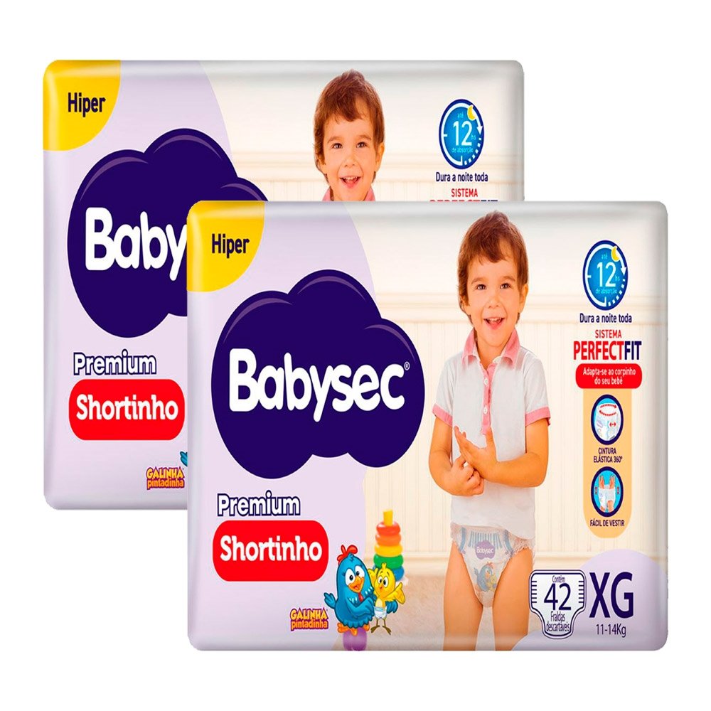 Fralda Descartável Babysec Shortinho Galinha Pintadinha Hiper Tamanho XG - 2 Pacotes com 42 Fraldas - Total 84 Tiras