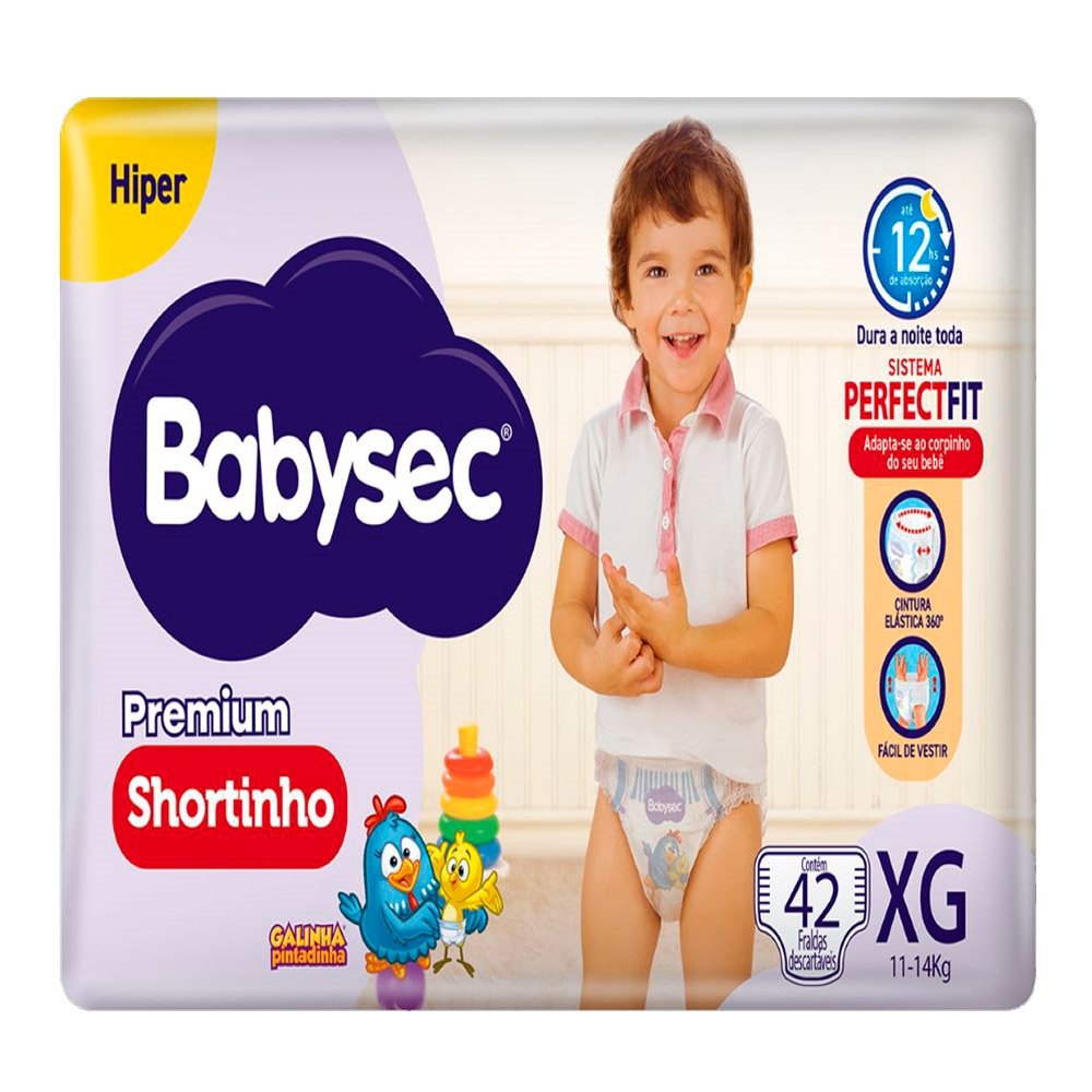 Fralda Descartável Babysec Shortinho Galinha Pintadinha Hiper Tamanho XG - 2 Pacotes com 42 Fraldas - Total 84 Tiras