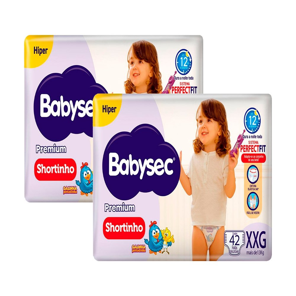Fralda Descartável Babysec Shortinho Galinha Pintadinha Hiper Tamanho XXG - 2 Pacotes com 42 Fraldas - Total 84 Tiras