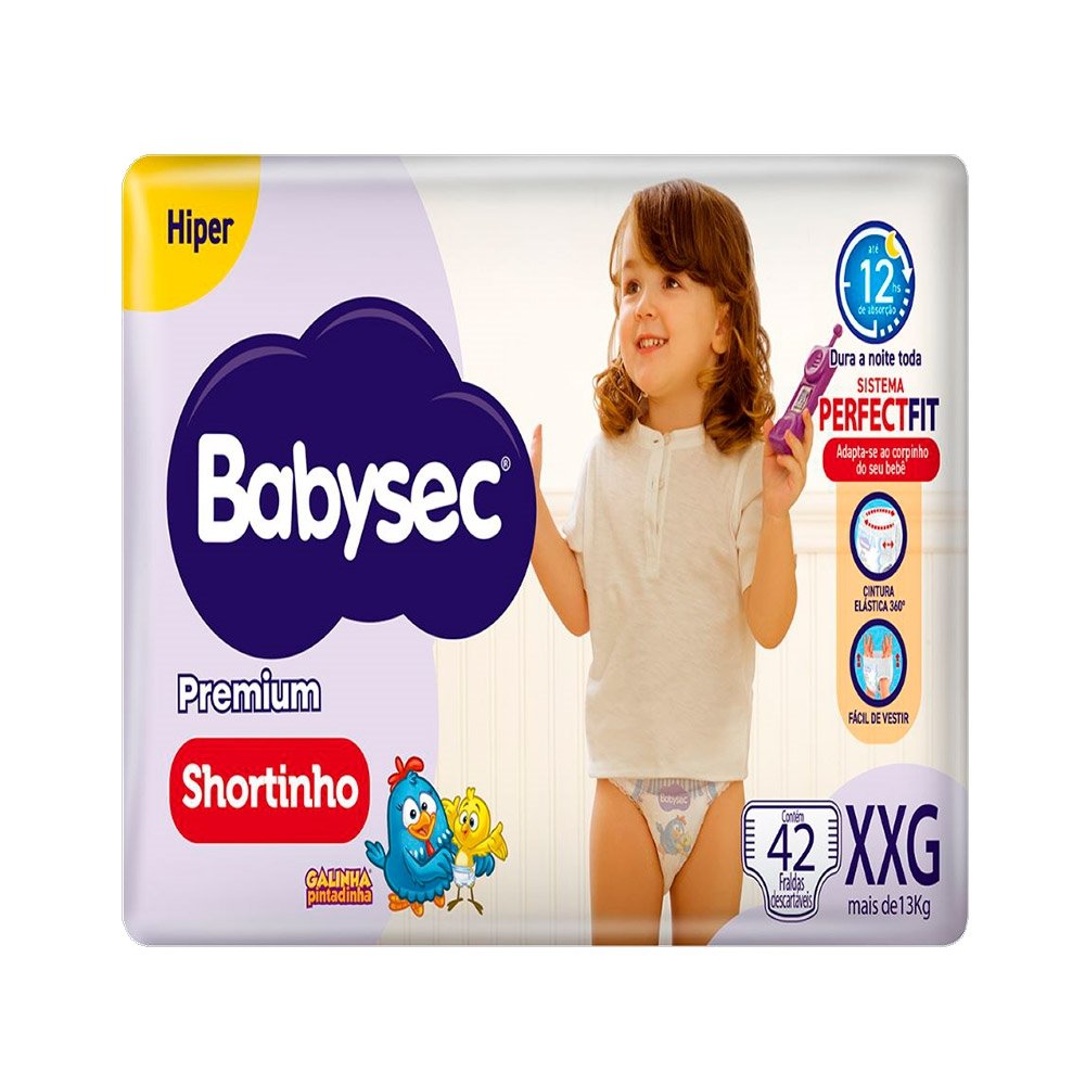 Fralda Descartável Babysec Shortinho Galinha Pintadinha Hiper Tamanho XXG - 2 Pacotes com 42 Fraldas - Total 84 Tiras