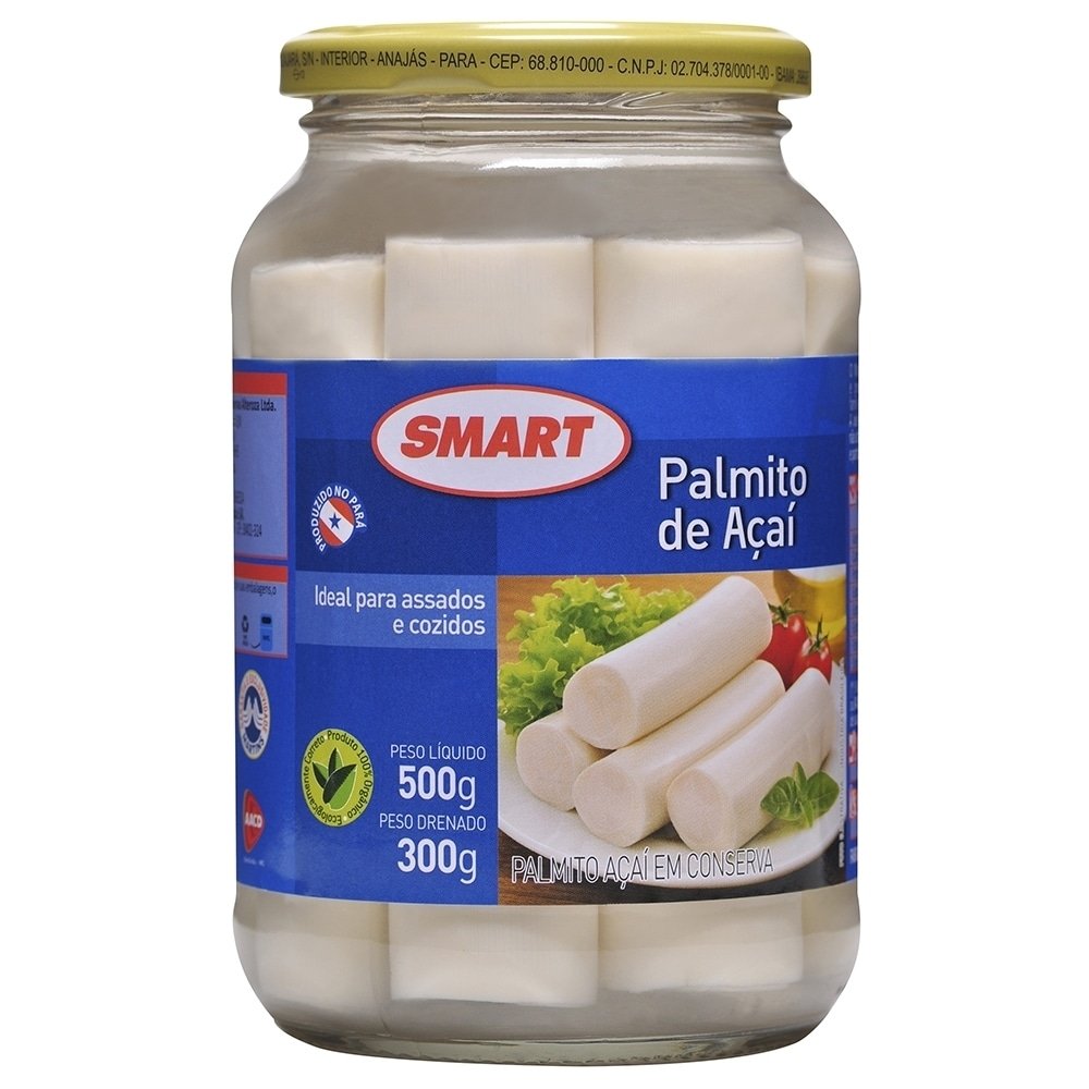Palmito Açaí Inteiro Ideal p/ Assados e Cozidos Vidro 300g Smart