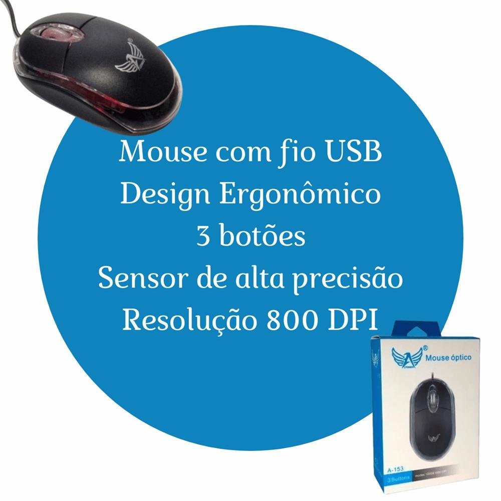 Mouse Com Fio Usb Altomex 800 Dpi Com Scroll 3 Botões Optico