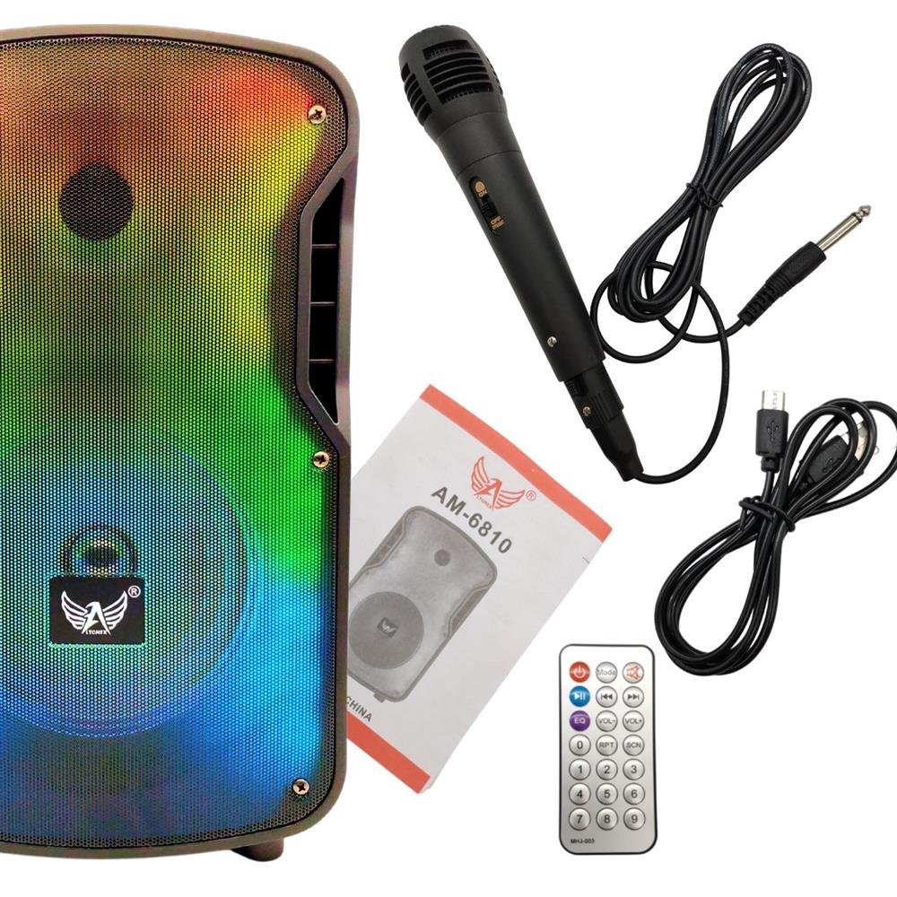 Caixa De Som Bluetooth Com Microfone Usb Controle Remoto Radio Recarregável
