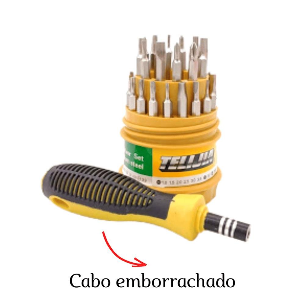 Jogo De Chave Ferramenta 31 Pontas Bits - Philips Fenda Torx Estrela Triangulo Y U