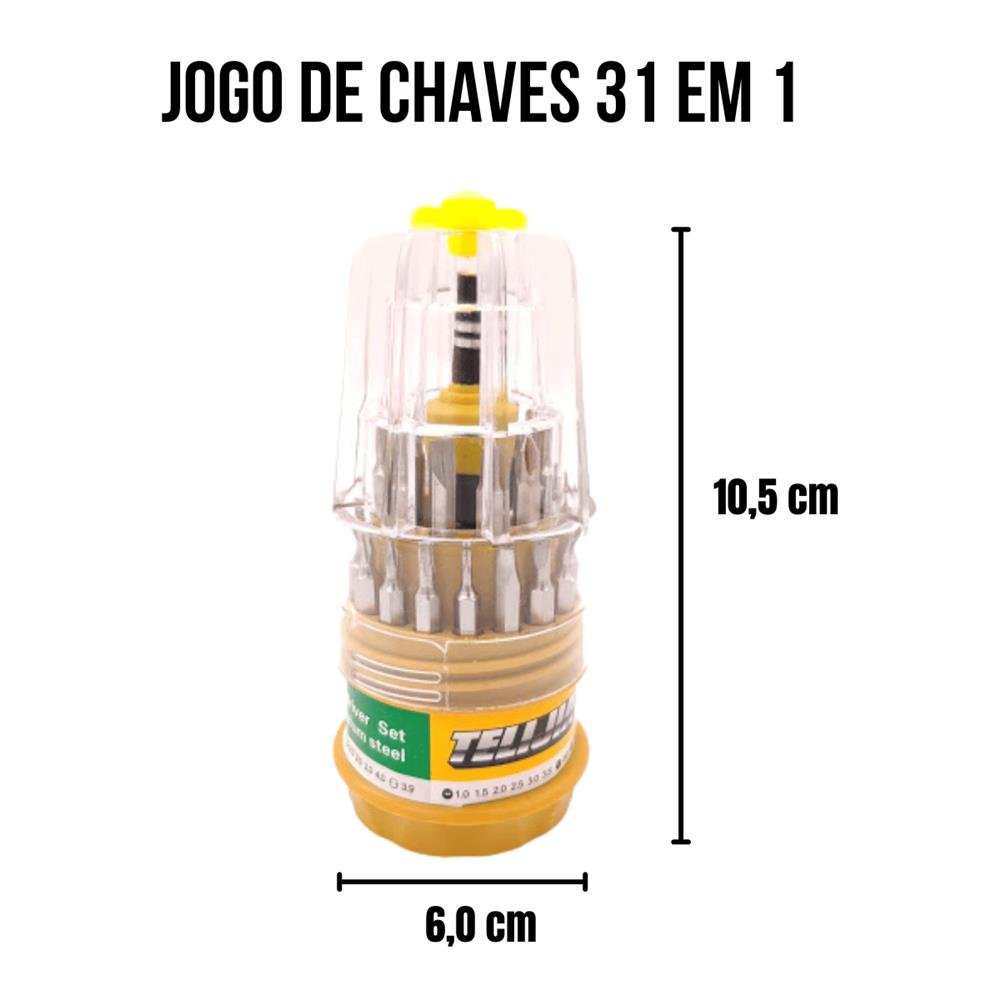 Jogo De Chave Ferramenta 31 Pontas Bits - Philips Fenda Torx Estrela Triangulo Y U