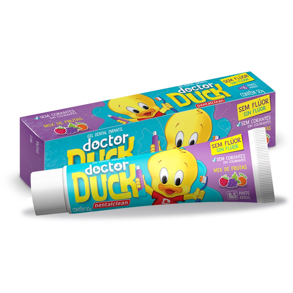 Gel Dental Infantil sem Flúor Mix de Frutas Doctor Duck Dentalclean Caixa 50g