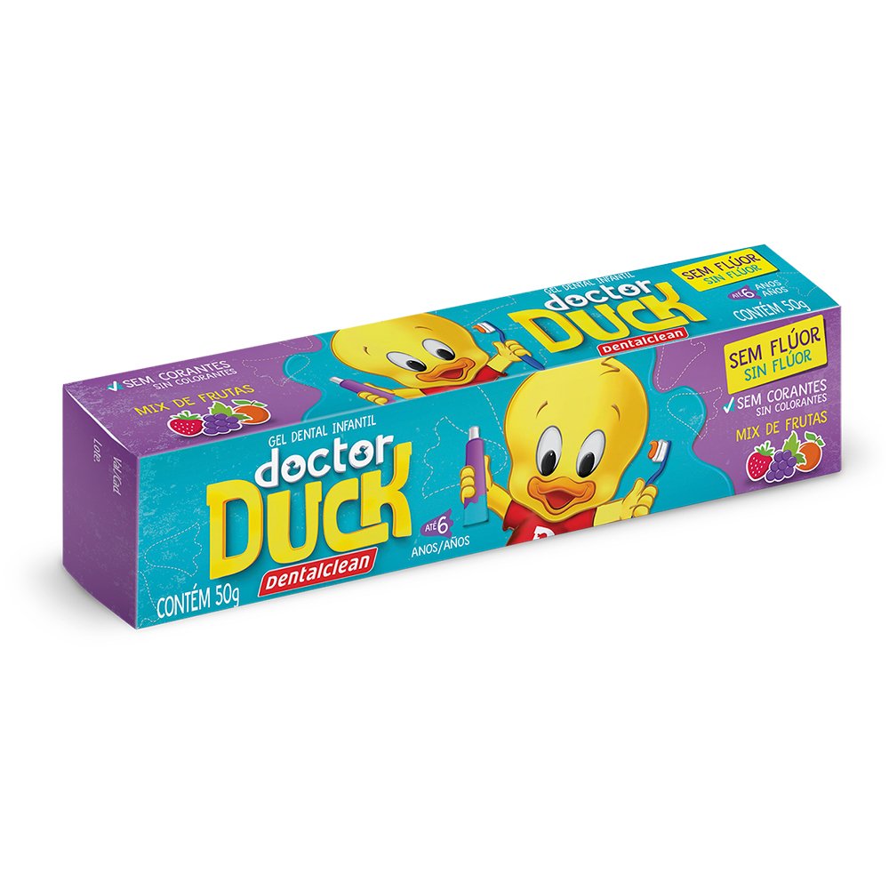 Gel Dental Infantil sem Flúor Mix de Frutas Doctor Duck Dentalclean Caixa 50g