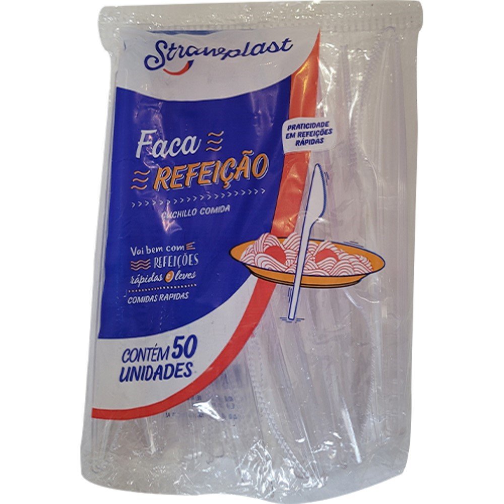 Faca Descartavel Leve Cristal 1x50 Unidades Strawplast