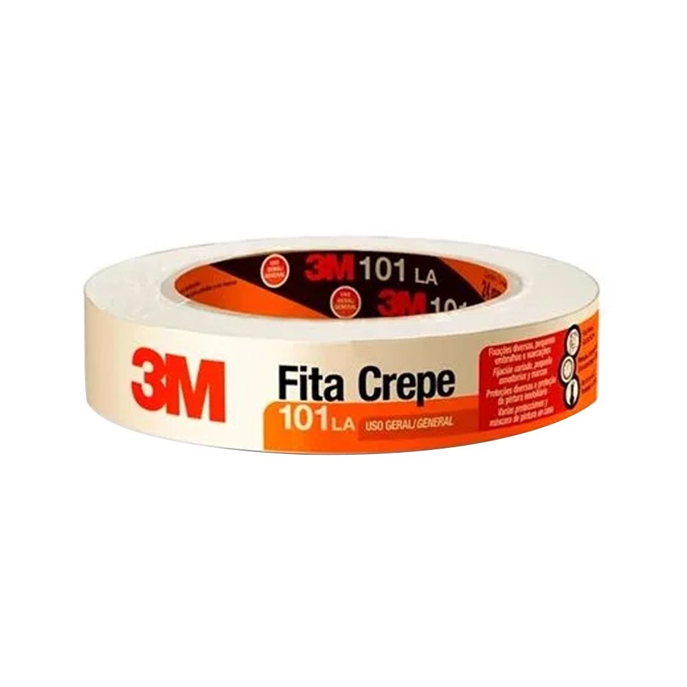 Fita Crepe 3M Uso Geral 101 LA Alta Resistência 18mmX50m - Embalagem com 6 Unidades