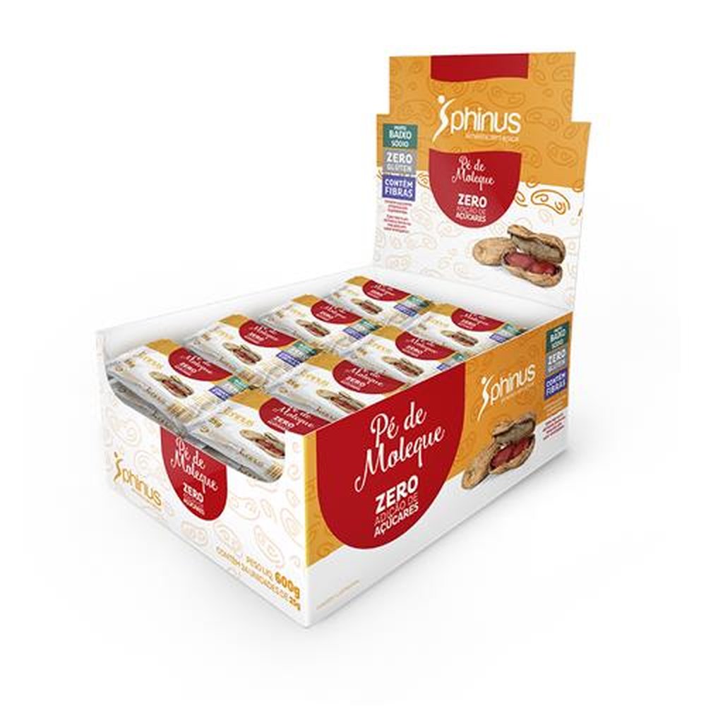 Doce de Pé de Moleque 600g Zero Adição de Açucares, 55% Amendoim - PHINUS ( Caixa Display com 24 unidades de 25g)