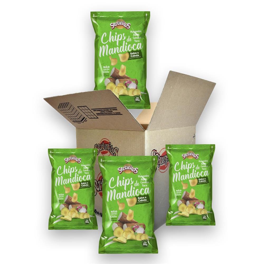 Chips de Mandioca salsa/cebola com Sal Sertanitos 50g - Caixa com 20 pacotes