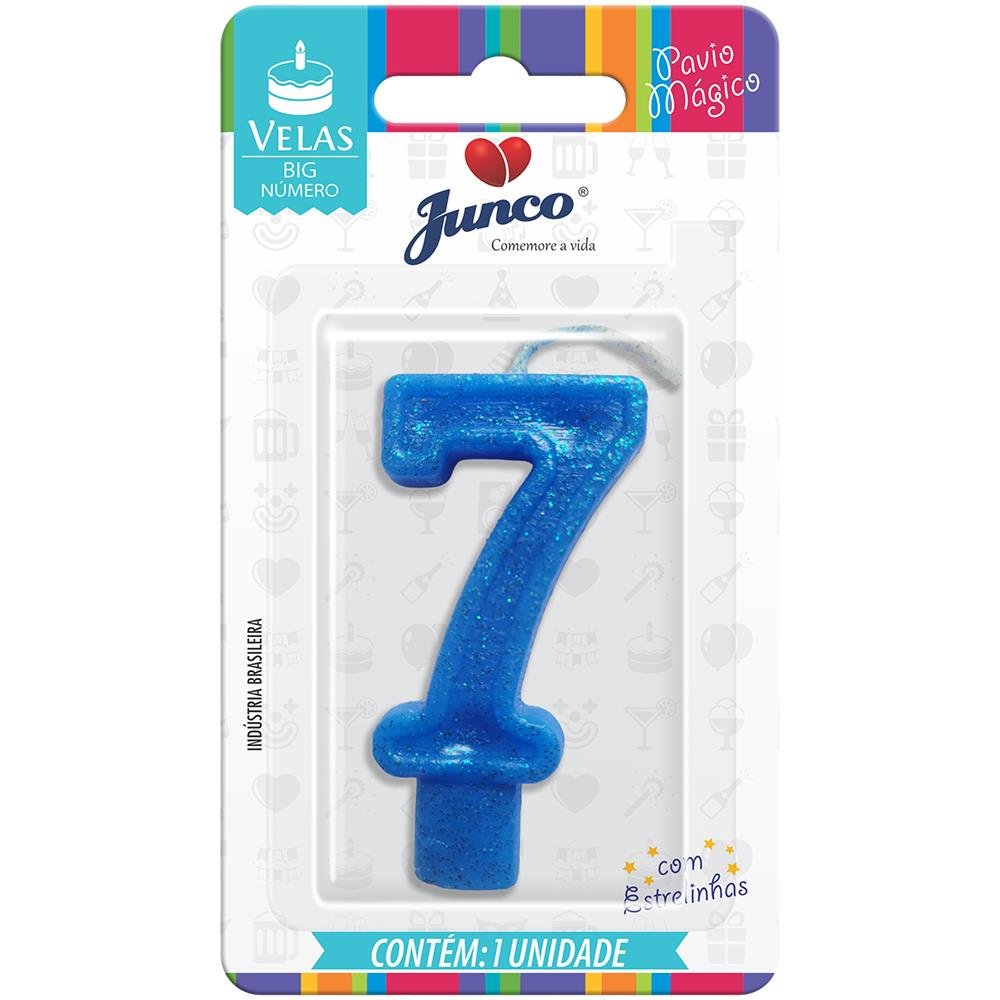 Vela Aniversário Big Número Azul Nº 7 Junco