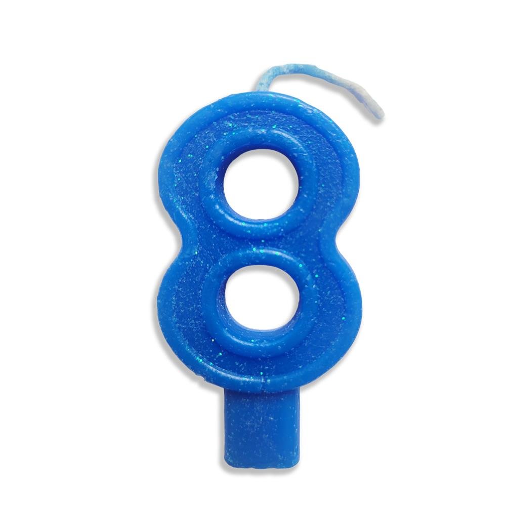 Vela Aniversário Big Número Azul Nº 8 Junco