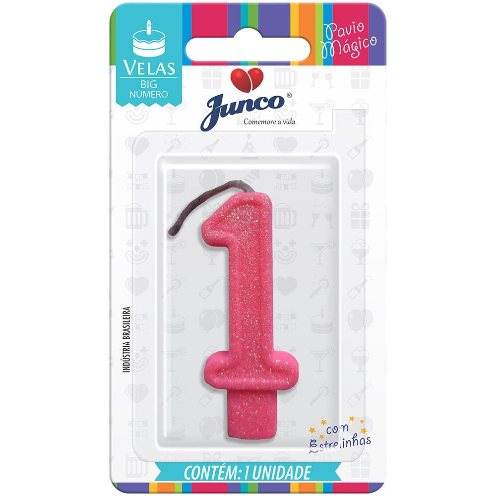 Vela Aniversário Big Número Rosa Nº 1 Junco