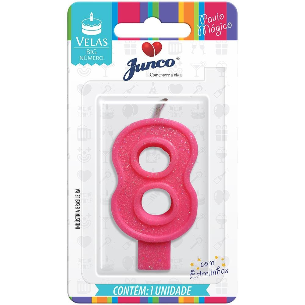 Vela Aniversário Big Número Rosa Nº 8 Junco